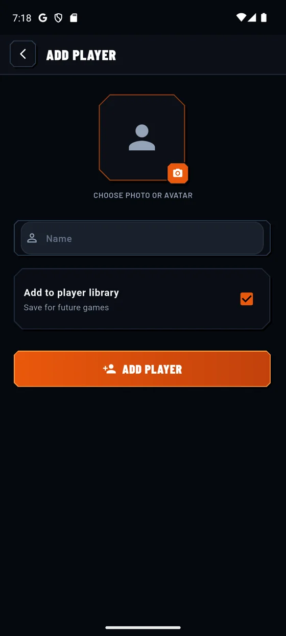Add-player screen